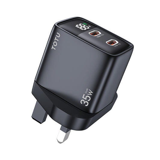 TOTU 35W GaN Dual USB-C/Type-C Smart Digital Display Charger, Plug:UK Plug(Black) - USB Charger by TOTUDESIGN | Online Shopping UK | buy2fix