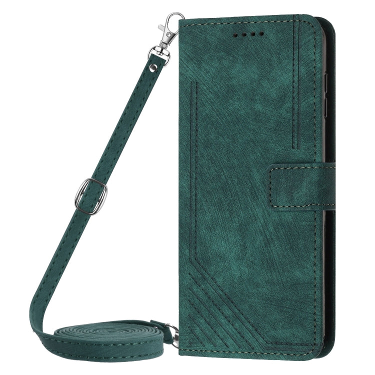 For OnePlus 12 Skin Feel Stripe Pattern Leather Phone Case with Lanyard(Green) - OnePlus Cases by buy2fix | Online Shopping UK | buy2fix