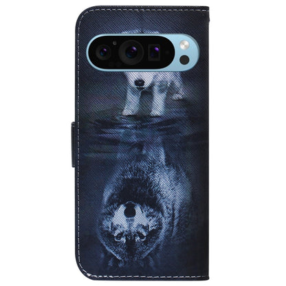 For Google Pixel 9 Coloured Drawing Flip Leather Phone Case(Wolf and Dog) - Google Cases by buy2fix | Online Shopping UK | buy2fix