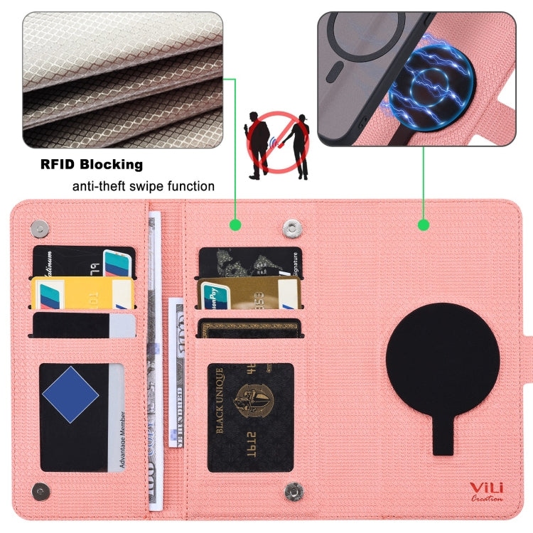 For iPhone 15 Pro Max ViLi GHA Series Shockproof MagSafe RFID Leather Attraction Horizontal Flip Phone Case(Pink) - iPhone 15 Pro Max Cases by ViLi | Online Shopping UK | buy2fix