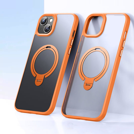 For iPhone 15 Double Ring MagSafe Magnetic Holder Phone Case(Matte Orange) - iPhone 15 Cases by buy2fix | Online Shopping UK | buy2fix