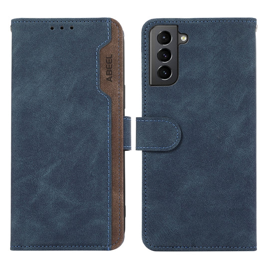 For Samsung Galaxy S21+ 5G ABEEL Color Block Magnetic RFID Leather Phone Case(Blue-Brown) - Galaxy S21+ 5G Cases by buy2fix | Online Shopping UK | buy2fix