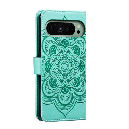 For Google Pixel 9 Sun Mandala Embossing Pattern Phone Leather Case(Green) - Google Cases by buy2fix | Online Shopping UK | buy2fix