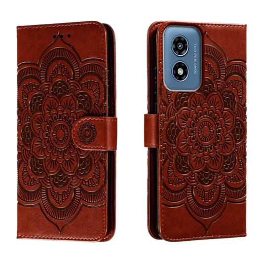 For Motorola Moto G Play 2024 Sun Mandala Embossing Pattern Phone Leather Case(Brown) - Motorola Cases by buy2fix | Online Shopping UK | buy2fix