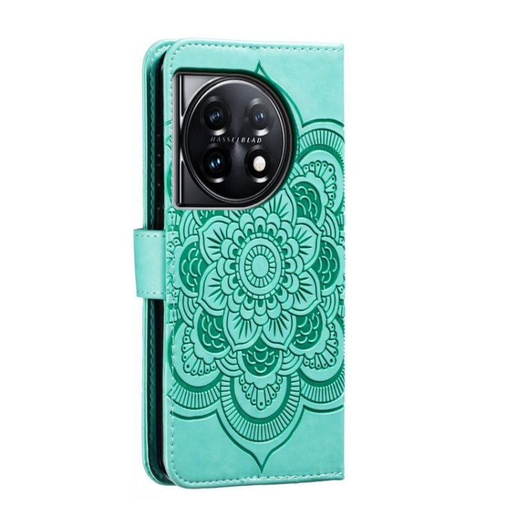 For OnePlus 11 Sun Mandala Embossing Pattern Phone Leather Case(Green) - OnePlus Cases by buy2fix | Online Shopping UK | buy2fix