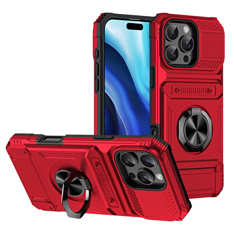 For iPhone 16 Pro TPU+PC Shockproof Card Phone Case with Metal Ring Holder(Red) - iPhone 16 Pro Cases by buy2fix | Online Shopping UK | buy2fix