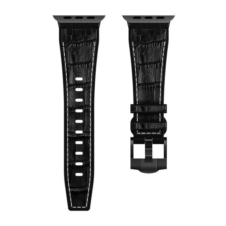 For Apple Watch Ultra 2 49mm Crocodile Texture Liquid Silicone Watch Band(Black White Black) - Watch Bands by buy2fix | Online Shopping UK | buy2fix