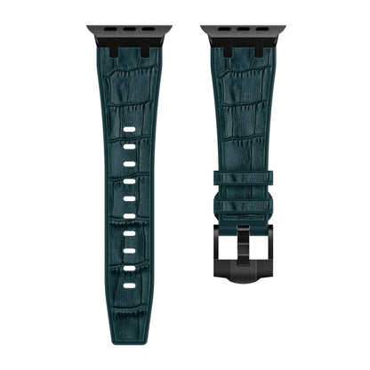 For Apple Watch Series 7 45mm Crocodile Texture Liquid Silicone Watch Band(Black Deep Green) - Watch Bands by buy2fix | Online Shopping UK | buy2fix