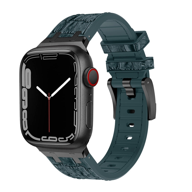 For Apple Watch Series 5 44mm Crocodile Texture Liquid Silicone Watch Band(Black Deep Green) - Watch Bands by buy2fix | Online Shopping UK | buy2fix