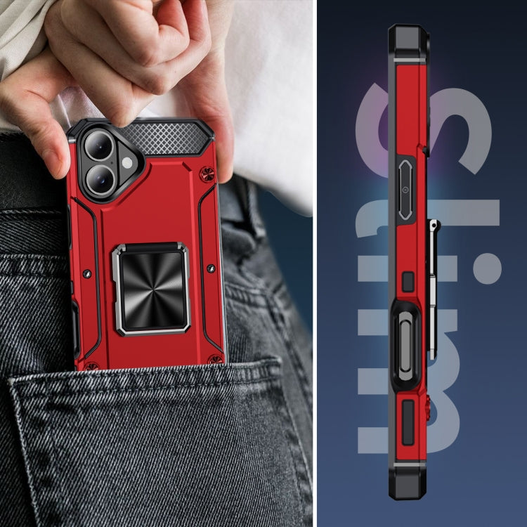 For iPhone 16 Shockproof Metal Holder Phone Case(Red) - iPhone 16 Cases by buy2fix | Online Shopping UK | buy2fix