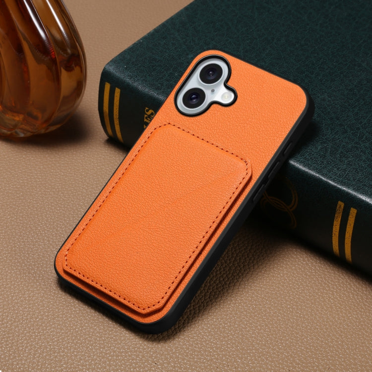 For iPhone 16 Plus D04 Calf Texture Dual Card Slot Holder Phone Case(Orange) - iPhone 16 Plus Cases by buy2fix | Online Shopping UK | buy2fix