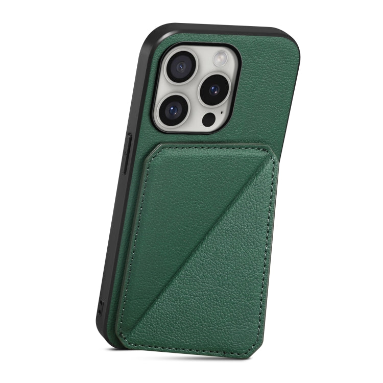 For iPhone 16 Pro D04 Calf Texture Dual Card Slot Holder Phone Case(Green) - iPhone 16 Pro Cases by buy2fix | Online Shopping UK | buy2fix