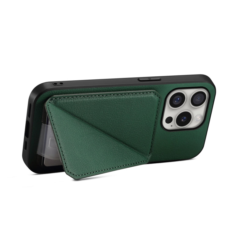 For iPhone 16 Pro D04 Calf Texture Dual Card Slot Holder Phone Case(Green) - iPhone 16 Pro Cases by buy2fix | Online Shopping UK | buy2fix