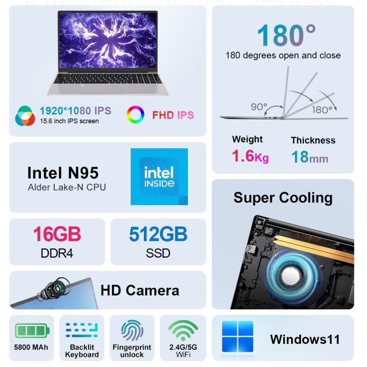 Ninkear N15 Air 15.6 inch Laptop, 16GB+512GB, Windows 11 Intel Celeron N95 Quad Core(US Plug) - Others by buy2fix | Online Shopping UK | buy2fix