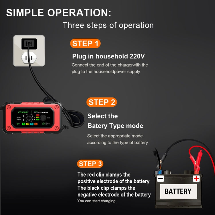 FOXSUR 7A 12V Car / Motorcycle Smart Battery Charger, Plug Type:EU Plug(Red) - Battery Charger by FOXSUR | Online Shopping UK | buy2fix