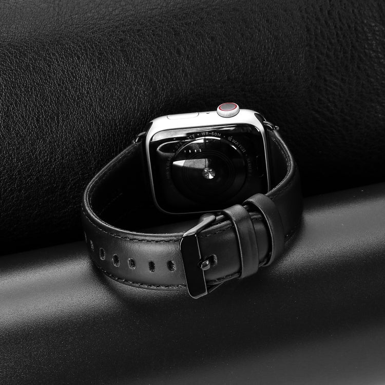 For Apple Watch Series 8 41mm DUX DUCIS Business Genuine Leather Watch Strap(Black) - Watch Bands by DUX DUCIS | Online Shopping UK | buy2fix