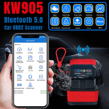 KONNWEI KW905 Bluetooth 5.0 Car OBD2 Scanner Support Android & iOS(Black Orange) - Code Readers & Scan Tools by KONNWEI | Online Shopping UK | buy2fix