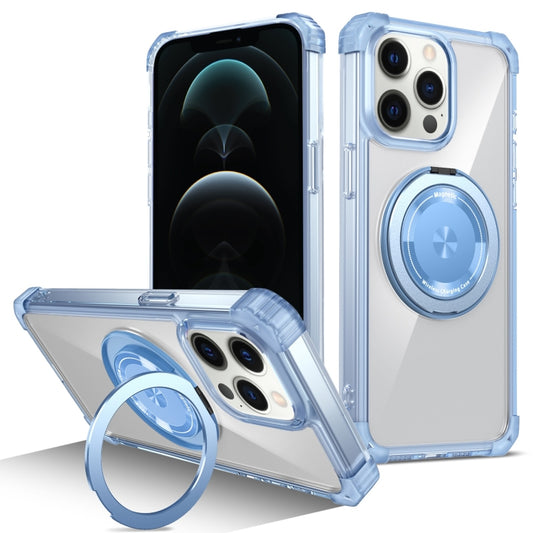 For iPhone 12 Pro Max Gold Shield CD Pattern MagSafe Magnetic Phone Case with Rotating Stand(Transparent Blue) - iPhone 12 Pro Max Cases by buy2fix | Online Shopping UK | buy2fix