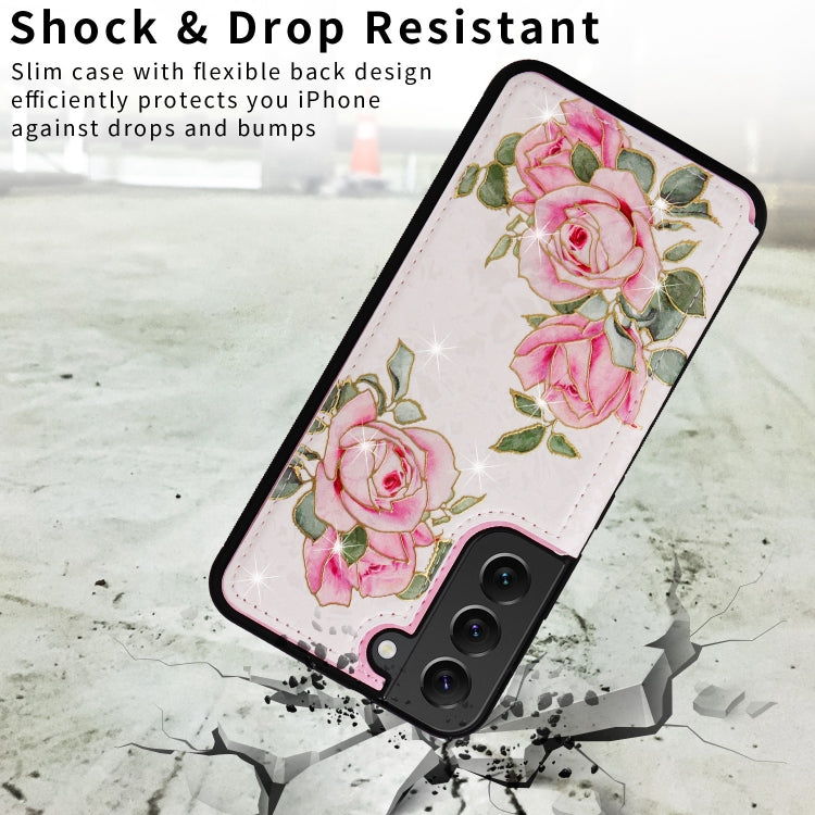 For Samsung Galaxy S22+ 5G Printed Double Buckle RFID Anti-theft Phone Case(Rose) - Galaxy S22+ 5G Cases by buy2fix | Online Shopping UK | buy2fix