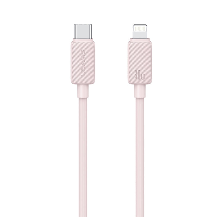 USAMS US-SJ702 USB-C / Type-C to 8 Pin 30W Striped Fast Charge Data Cable, Length:3m(Pink) - 2 in 1 Cable by USAMS | Online Shopping UK | buy2fix