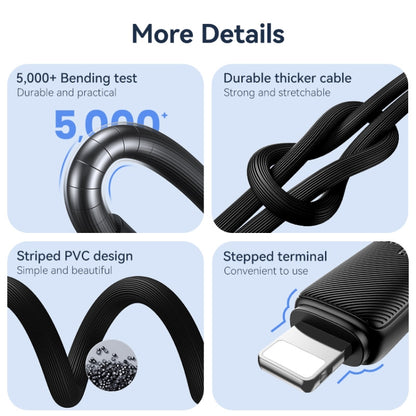 USAMS US-SJ697 USB-C / Type-C to 8 Pin 30W Striped Fast Charge Data Cable, Length:2m(Black) - 2 in 1 Cable by USAMS | Online Shopping UK | buy2fix