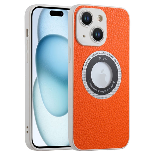 For iPhone 15 Litchi Texture MagSafe TPU Full Coverage Shockproof Phone Case(Orange) - iPhone 15 Cases by buy2fix | Online Shopping UK | buy2fix