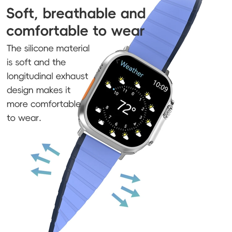 For Apple Watch Ultra 49mm ZGA Two Color Magnetic Silicone Watch Band(Dark Blue+Light Blue) - Watch Bands by ZGA | Online Shopping UK | buy2fix