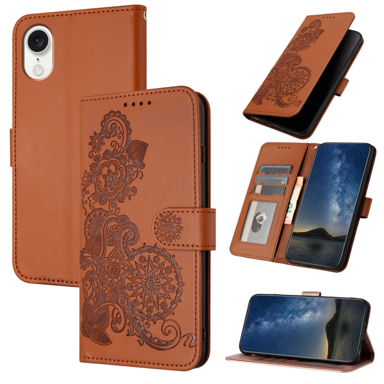 For iPhone SE 2024 Datura Flower Embossed Flip Leather Phone Case(Brown) - More iPhone Cases by buy2fix | Online Shopping UK | buy2fix