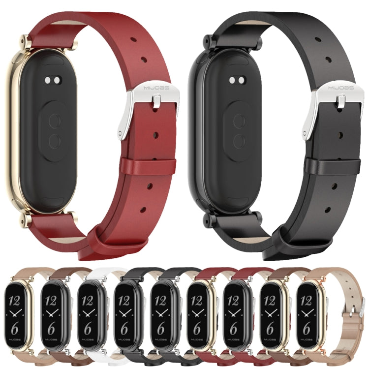 For Xiaomi Mi Band 8 / 9 / 9 NFC Mijobs GT4 First Layer Cowhide Watch Band(White Silver) - Watch Bands by MIJOBS | Online Shopping UK | buy2fix