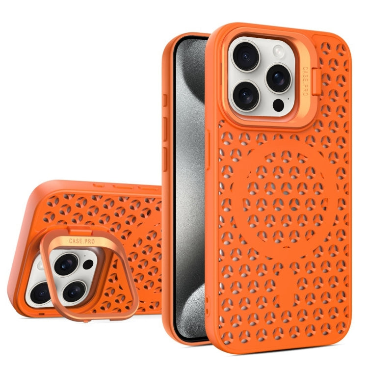 For iPhone 15 Pro Max Hollow Cooling Lens Holder MagSafe Magnetic TPU Phone Case(Orange) - iPhone 15 Pro Max Cases by buy2fix | Online Shopping UK | buy2fix