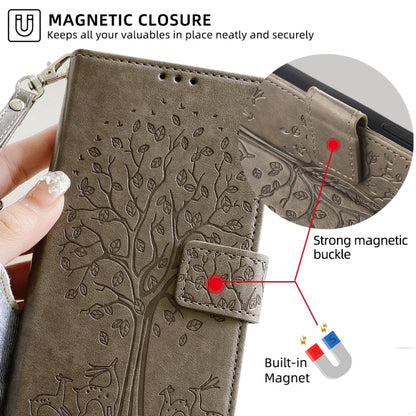 For OnePlus 11 Tree & Deer Embossed Leather Phone Case(Grey) - OnePlus Cases by buy2fix | Online Shopping UK | buy2fix