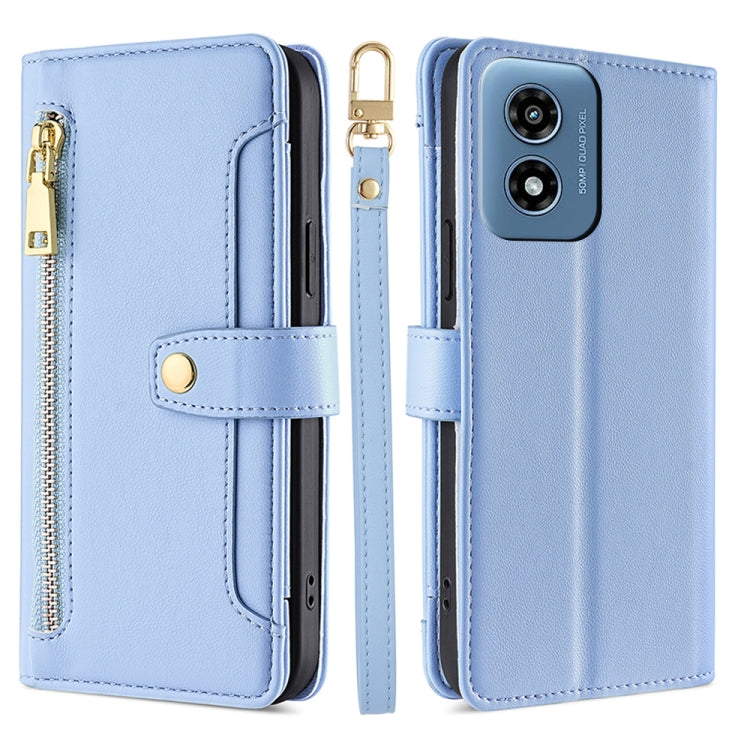 For Motorola Moto G Play 4G 2024 Sheep Texture Cross-body Zipper Wallet Leather Phone Case(Blue) - Motorola Cases by buy2fix | Online Shopping UK | buy2fix