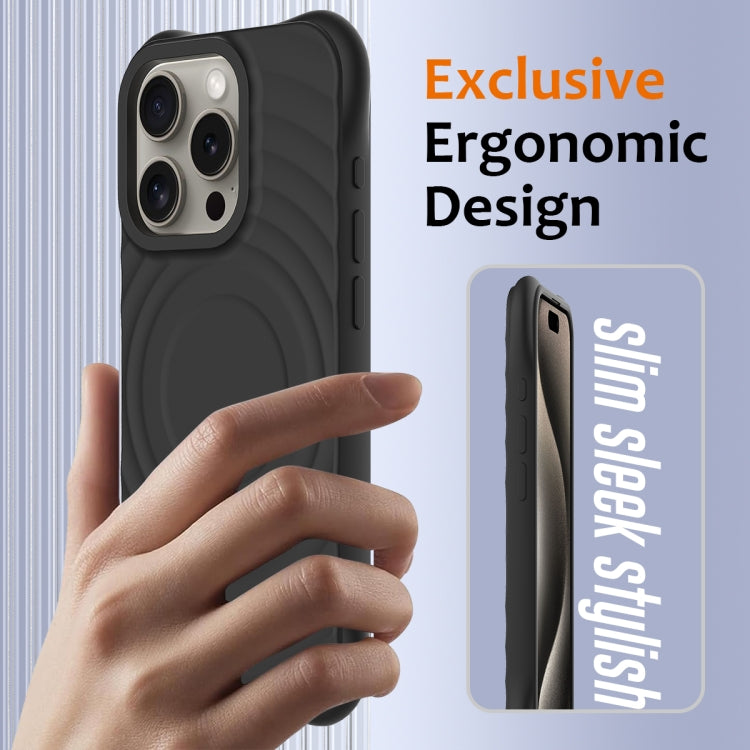 For iPhone 16 Pro Max Wave Texture MagSafe Magnetic Liquid Silicone Phone Case(Black) - iPhone 16 Pro Max Cases by buy2fix | Online Shopping UK | buy2fix