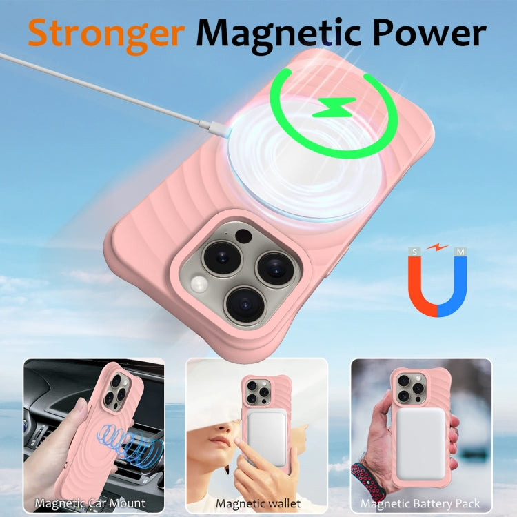 For iPhone 16 Pro Max Wave Texture MagSafe Magnetic Liquid Silicone Phone Case(Pink) - iPhone 16 Pro Max Cases by buy2fix | Online Shopping UK | buy2fix