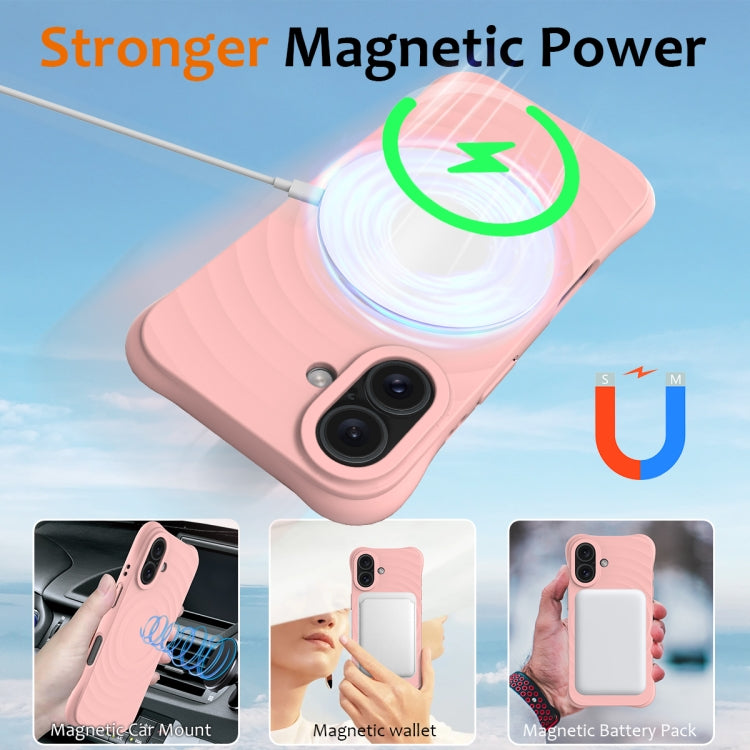 For iPhone 16 Plus Wave Texture MagSafe Magnetic Liquid Silicone Phone Case(Pink) - iPhone 16 Plus Cases by buy2fix | Online Shopping UK | buy2fix