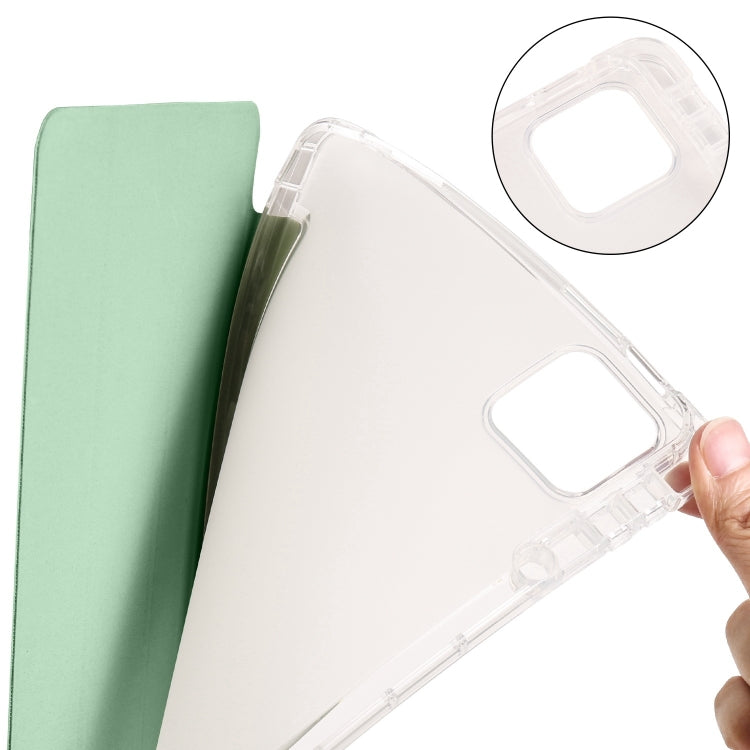 For iPad Pro 11 2024 3-fold Clear TPU Smart Leather Tablet Case with Pen Slot(Green) - iPad Pro 11 2024 Cases by buy2fix | Online Shopping UK | buy2fix