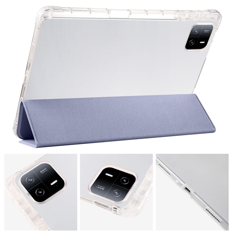 For iPad Air 11 2024 3-fold Clear TPU Smart Leather Tablet Case with Pen Slot(Lavender Purple) - iPad Air 11 2024 Cases by buy2fix | Online Shopping UK | buy2fix