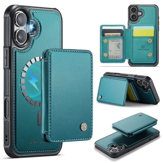 For iPhone 16 Plus JEEHOOD J05 Business Magnetic Style RFID Leather Phone Case(Blue Green) - iPhone 16 Plus Cases by JEEHOOD | Online Shopping UK | buy2fix