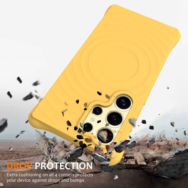 For Samsung Galaxy S23 Ultra 5G Wave Texture MagSafe Magnetic Liquid Silicone Phone Case(Yellow) - Galaxy S23 Ultra 5G Cases by buy2fix | Online Shopping UK | buy2fix