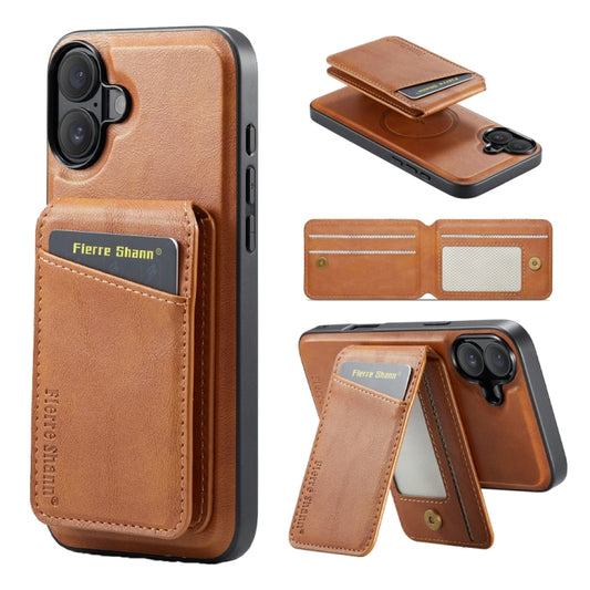 For iPhone 16 Plus Fierre Shann Oil Wax Cow Leather Magnetic Card Holder Phone Case(Brown) - iPhone 16 Plus Cases by FIERRE SHANN | Online Shopping UK | buy2fix