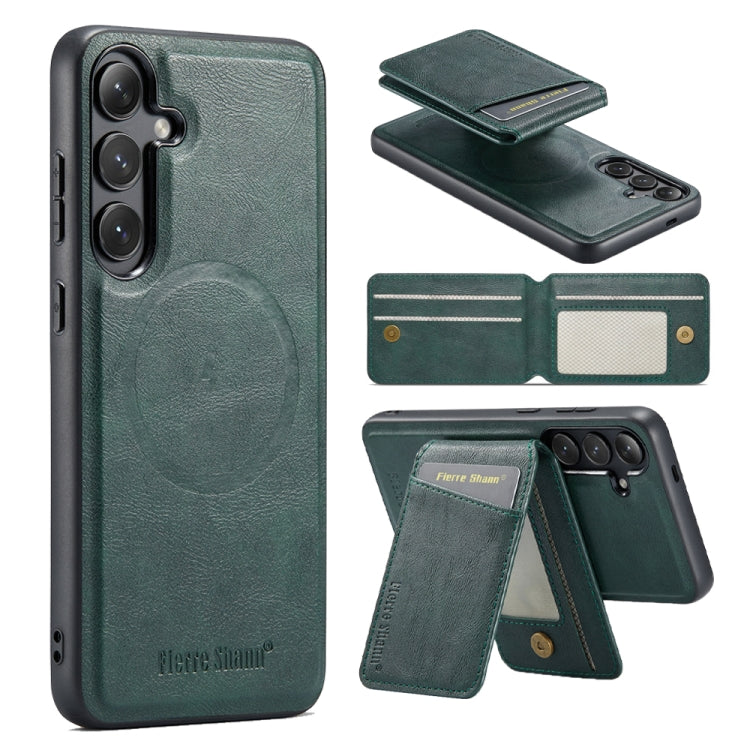 For Samsung Galaxy S24+ 5G Fierre Shann Oil Wax Cow Leather Magnetic Card Holder Phone Case(Green) - Galaxy S24+ 5G Cases by FIERRE SHANN | Online Shopping UK | buy2fix