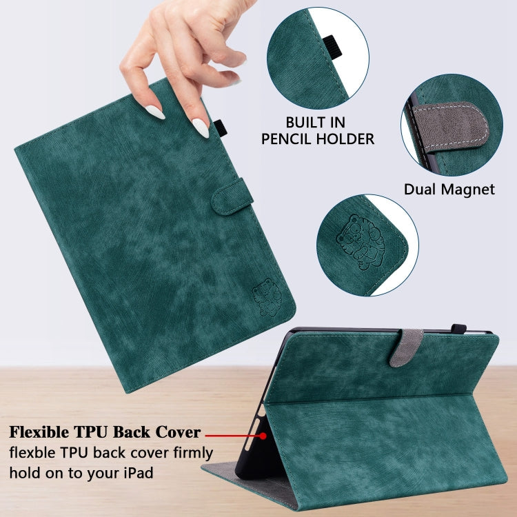 For iPad Air 13 2024 Embossed Tiger Pattern Leather Tablet Case(Dark Green) - iPad Air 13 2024 Cases by buy2fix | Online Shopping UK | buy2fix