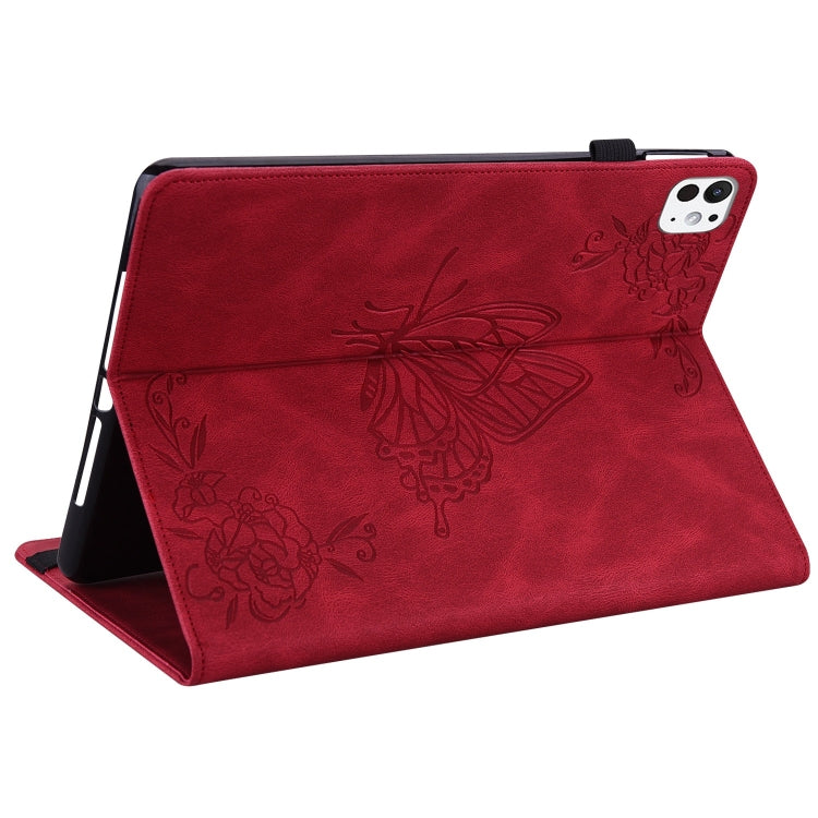 For iPad Pro 11 2024 Butterfly Flower Embossed Leather Tablet Case(Red) - iPad Pro 11 2024 Cases by buy2fix | Online Shopping UK | buy2fix