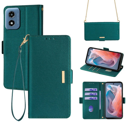 For Motorola Moto G Play 4G 2024 Crossbody Chain Leather Phone Case(Green) - Motorola Cases by buy2fix | Online Shopping UK | buy2fix