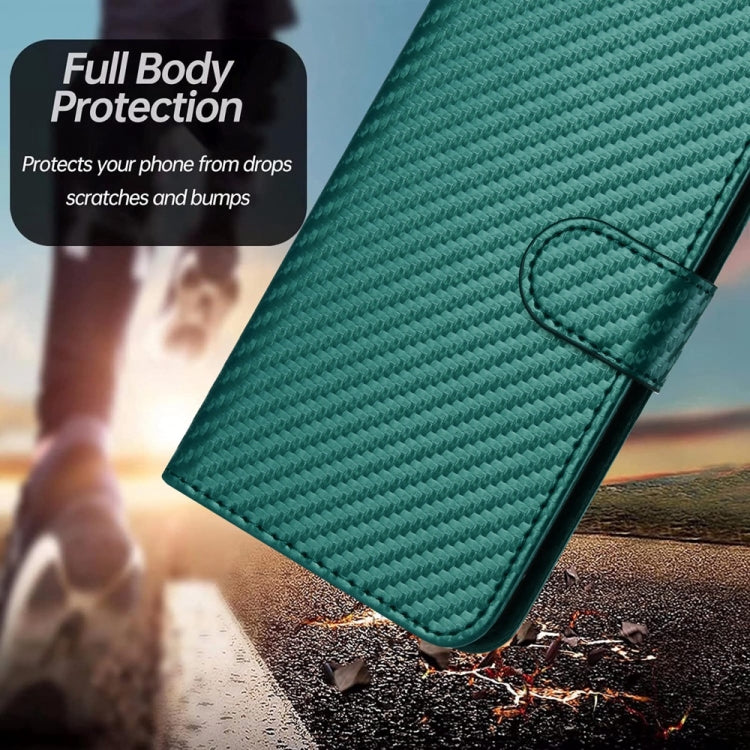 For iPhone 16 Plus YX0070 Carbon Fiber Buckle Leather Phone Case with Lanyard(Dark Green) - iPhone 16 Plus Cases by buy2fix | Online Shopping UK | buy2fix