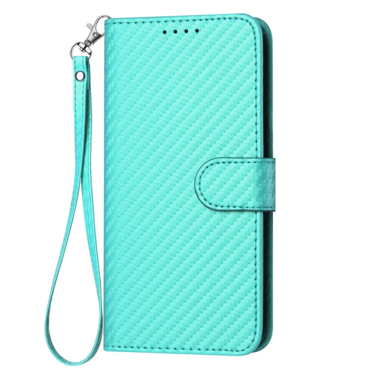 For iPhone 16 YX0070 Carbon Fiber Buckle Leather Phone Case with Lanyard(Light Blue) - iPhone 16 Cases by buy2fix | Online Shopping UK | buy2fix