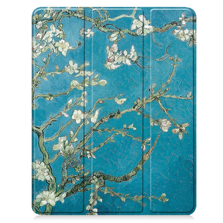 For iPad Pro 13 2024 Custer Painted 3-Fold Holder Smart Leather Tablet Case with Pen Tray(Apricot Flower) - iPad Pro 13 2024 Cases by buy2fix | Online Shopping UK | buy2fix