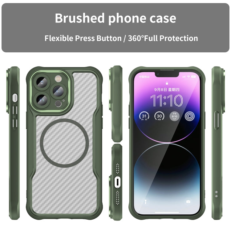 For iPhone 14 Pro Carbon Fiber Texture MagSafe Translucent Phone Case(Green) - iPhone 14 Pro Cases by buy2fix | Online Shopping UK | buy2fix