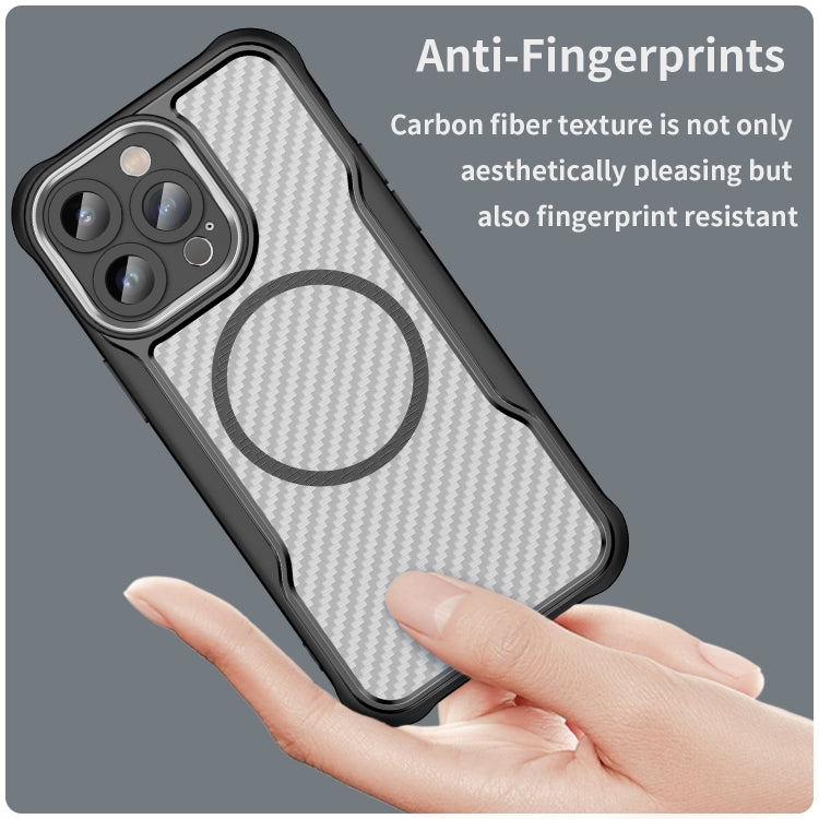 For iPhone 12 Carbon Fiber Texture MagSafe Translucent Phone Case(Black) - iPhone 12 / 12 Pro Cases by buy2fix | Online Shopping UK | buy2fix