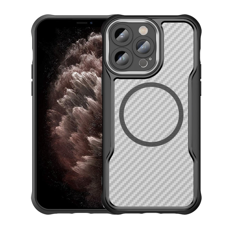 For iPhone 11 Pro Max Carbon Fiber Texture MagSafe Translucent Phone Case(Black) - iPhone 11 Pro Max Cases by buy2fix | Online Shopping UK | buy2fix